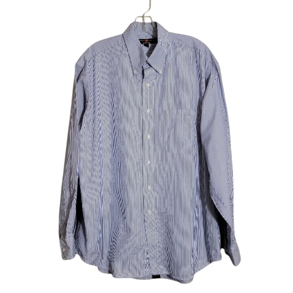 Member's Mark men's large blue white striped dress shirt button down 16.5/35